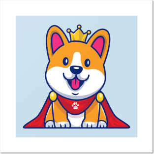 Cute King Corgi Dog Cartoon Posters and Art